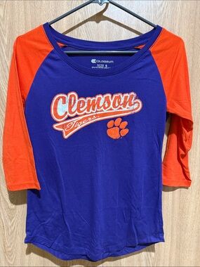 Colosseum Purple and Orange Clemson Raglan Shirt